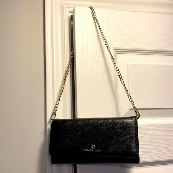 Céline Dion Collection - Black Leather Wallet/ Purse with Shoulder Straps - Picture 4 of 11